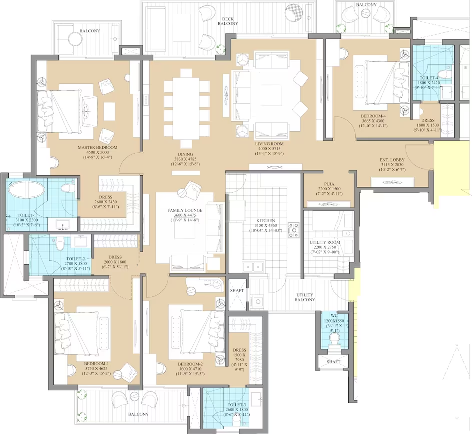 4BHK floor layout of ATS Kingston Heath, Sector 150, Noida